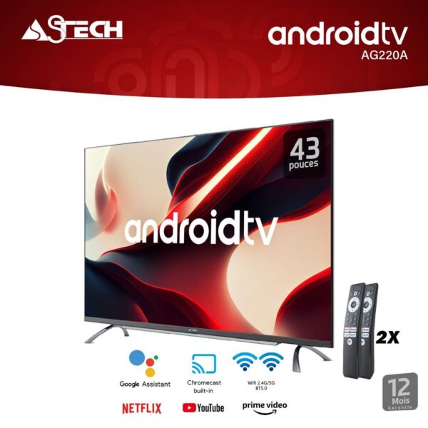 - Smart TV ASTECH 43 Pouces Full HD, Hey Google Cast, Télévision TNT HD, Android 11, Modèle 2024, Télévision avec 12 mois de Garantie -  [Classe énergétique E]